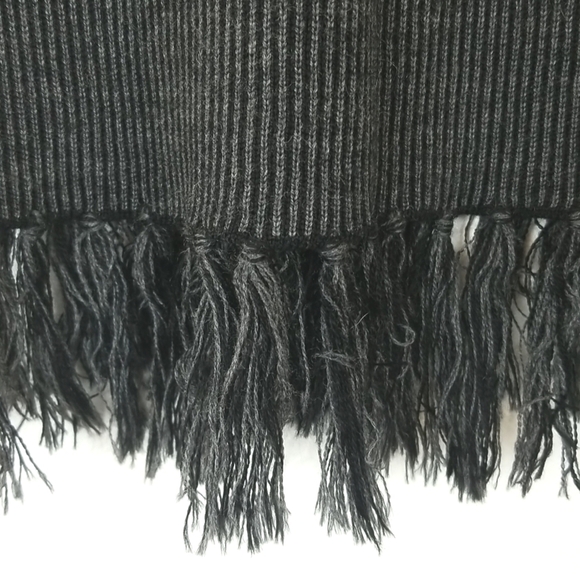 KENAR Black/Gray Pinstripe Wool/Acrylic Soft Fringe Tassel Skirt, size S - Picture 3 of 6
